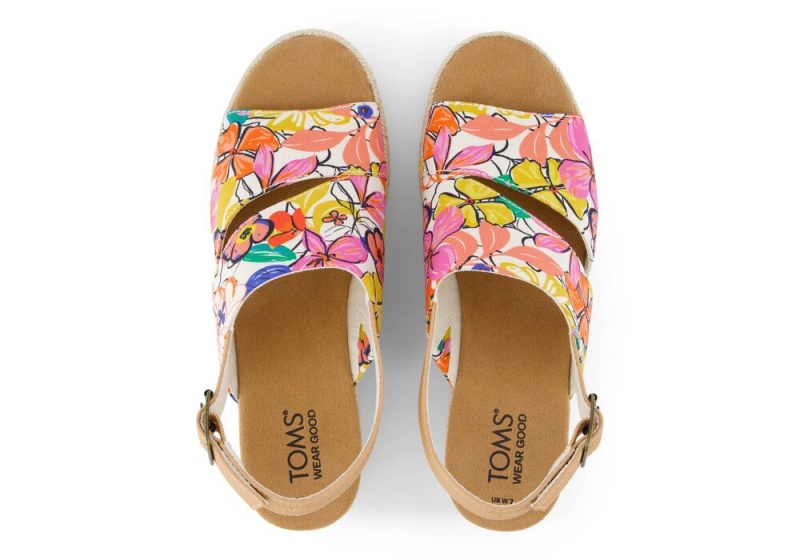 Sandały na Koturnie Damskie Toms Claudine Painted Floral Kwiaty | 4907TUGQS