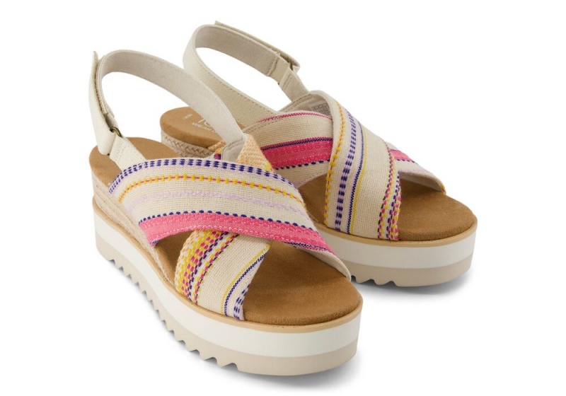 Sandały na Koturnie Damskie Toms Diana Crossover Fuchsia Stripes Fuksja | 2840CFNKD