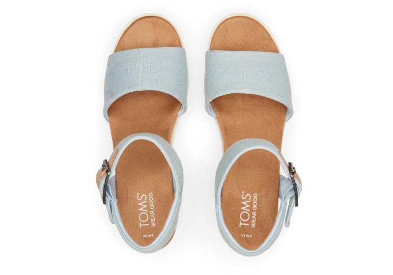 Sandały na Koturnie Damskie Toms Diana Denim Niebieskie | 0238ZYBHQ