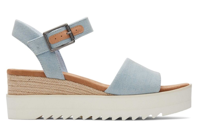 Sandały na Koturnie Damskie Toms Diana Denim Niebieskie | 0238ZYBHQ