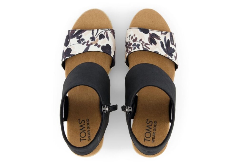 Sandały na Platformie Damskie Toms Majorca Rope Watercolor Floral Czarne | 4930HCYVD