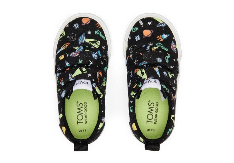 Trampki Dziecięce Toms Fenix Aleins Double StrapToddler Czarne | 0134UGVRN