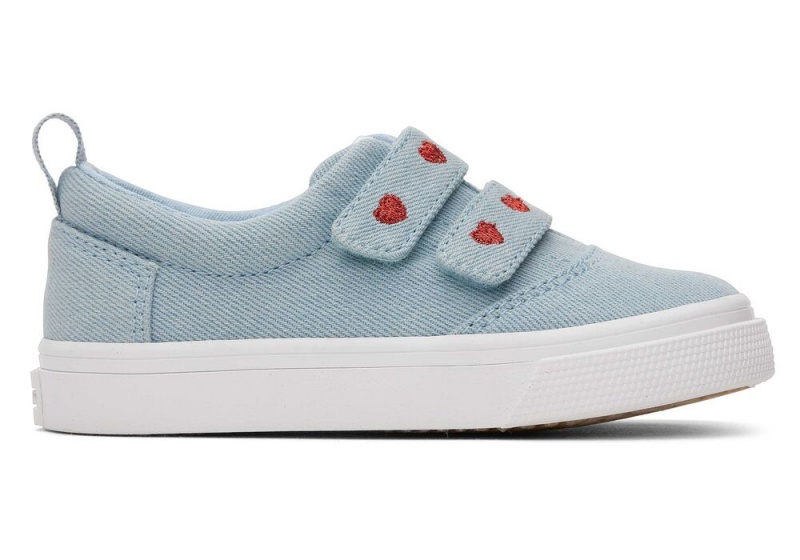 Trampki Dziecięce Toms Fenix Denim Hearts Double Paskiem Toddler Niebieskie | 5237OPNLG