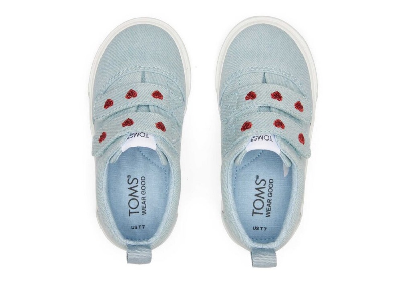 Trampki Dziecięce Toms Fenix Denim Hearts Double Paskiem Toddler Niebieskie | 5237OPNLG