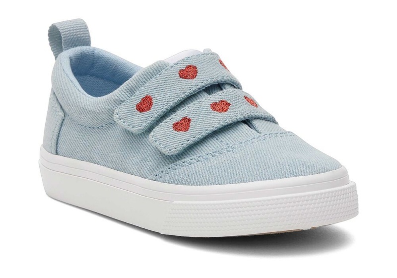 Trampki Dziecięce Toms Fenix Denim Hearts Double Paskiem Toddler Niebieskie | 5237OPNLG